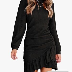 Women's Knit Ruched Mini Dress Ruffle Long Sleeve Bodycon Summer Dress / Size M